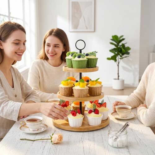 3 Tier Cupcake Stand, Cake Stand Tower, Dessert Table Display Set for Party in Yellow, alternate view 7