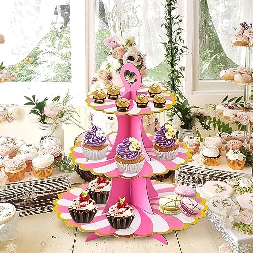 3-Tier Cupcake Stand, Cardboard Cupcake Tower, Dessert Cup Cake Stand Tower for Birthday Wedding Party, alternate view 2