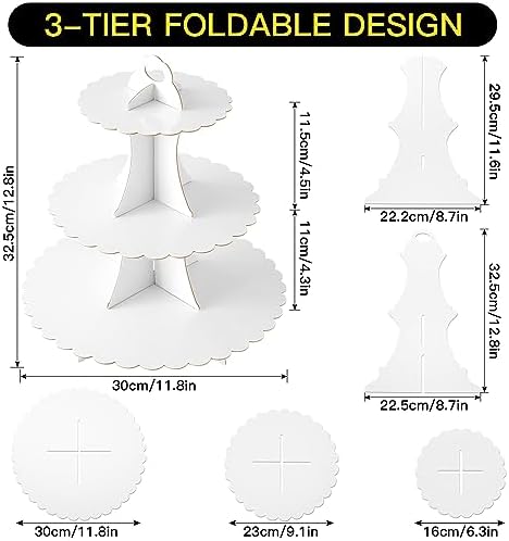 3-Tier Cupcake Stand, Cardboard Cupcake Tower, Dessert Cup Cake Stand Tower for Birthday Wedding Party, alternate view 3