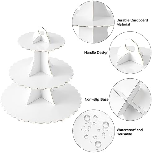 3-Tier Cupcake Stand, Cardboard Cupcake Tower, Dessert Cup Cake Stand Tower for Birthday Wedding Party, alternate view 4