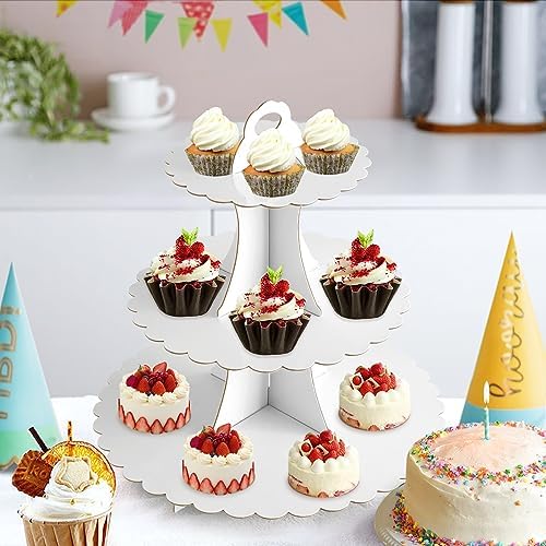 3-Tier Cupcake Stand, Cardboard Cupcake Tower, Dessert Cup Cake Stand Tower for Birthday Wedding Party, alternate view 7