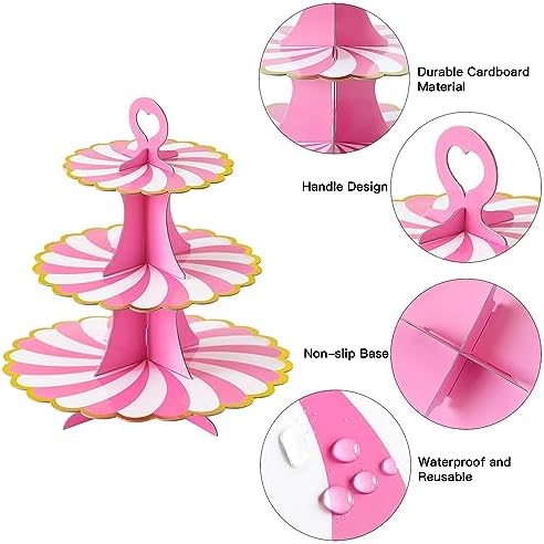 3-Tier Cupcake Stand, Cardboard Cupcake Tower, Dessert Cup Cake Stand Tower for Birthday Wedding Party, alternate view 4