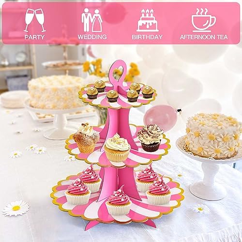 3-Tier Cupcake Stand, Cardboard Cupcake Tower, Dessert Cup Cake Stand Tower for Birthday Wedding Party, alternate view 6