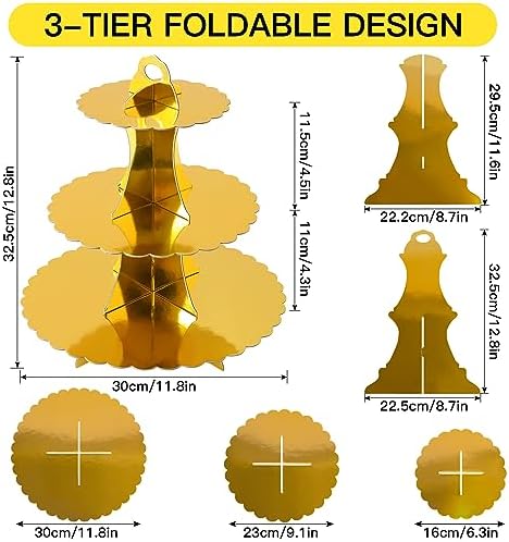 3-Tier Cupcake Stand, Cardboard Cupcake Tower, Dessert Cup Cake Stand Tower for Birthday Wedding Party, alternate view 3