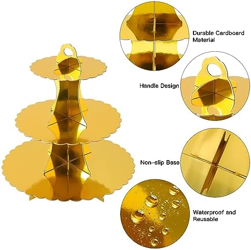 3-Tier Cupcake Stand, Cardboard Cupcake Tower, Dessert Cup Cake Stand Tower for Birthday Wedding Party, alternate view 4