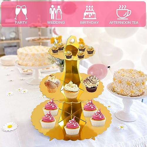 3-Tier Cupcake Stand, Cardboard Cupcake Tower, Dessert Cup Cake Stand Tower for Birthday Wedding Party, alternate view 6