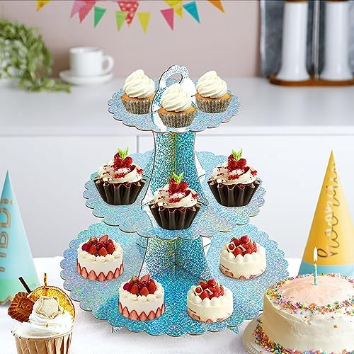 3-Tier Cupcake Stand, Cardboard Cupcake Tower, Dessert Cup Cake Stand Tower for Birthday Wedding Party, alternate view 7