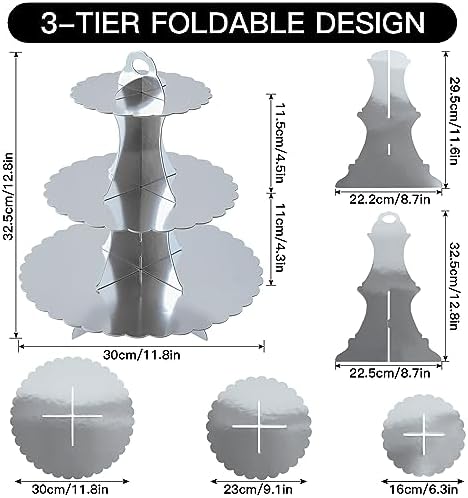 3-Tier Cupcake Stand, Cardboard Cupcake Tower, Dessert Cup Cake Stand Tower for Birthday Wedding Party, alternate view 3