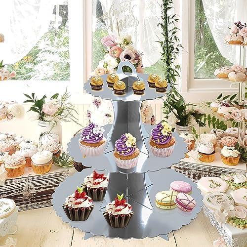 3-Tier Cupcake Stand, Cardboard Cupcake Tower, Dessert Cup Cake Stand Tower for Birthday Wedding Party, alternate view 2