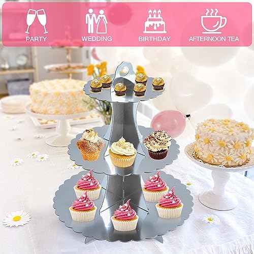 3-Tier Cupcake Stand, Cardboard Cupcake Tower, Dessert Cup Cake Stand Tower for Birthday Wedding Party, alternate view 6