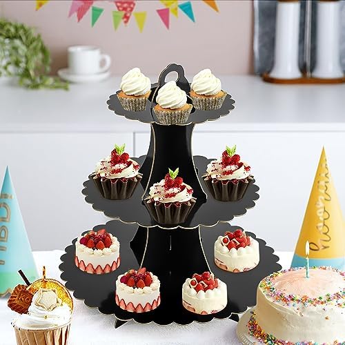 3-Tier Cupcake Stand, Cardboard Cupcake Tower, Dessert Cup Cake Stand Tower for Birthday Wedding Party, alternate view 2