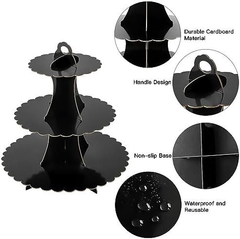 3-Tier Cupcake Stand, Cardboard Cupcake Tower, Dessert Cup Cake Stand Tower for Birthday Wedding Party, alternate view 4
