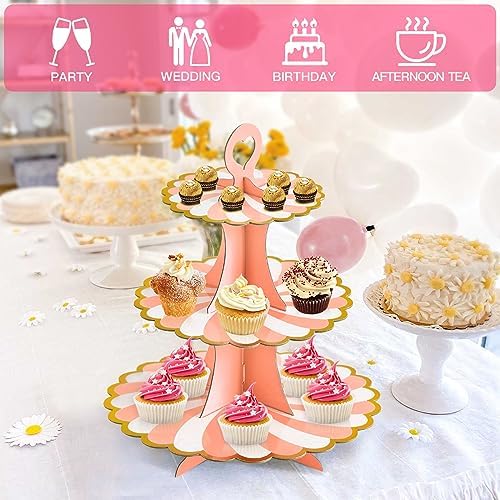 3-Tier Cupcake Stand, Cardboard Cupcake Tower, Dessert Cup Cake Stand Tower for Birthday Wedding Party, alternate view 6
