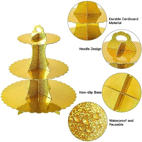 3-Tier Cupcake Stand, Cardboard Cupcake Tower, Dessert Cup Cake Stand Tower for Birthday Wedding Party, alternate view 4