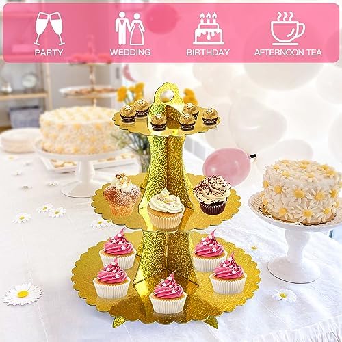 3-Tier Cupcake Stand, Cardboard Cupcake Tower, Dessert Cup Cake Stand Tower for Birthday Wedding Party, alternate view 6