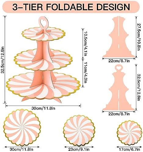 3-Tier Cupcake Stand, Cardboard Cupcake Tower, Dessert Cup Cake Stand Tower for Birthday Wedding Party, alternate view 3