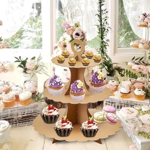 3-Tier Cupcake Stand, Cardboard Cupcake Tower, Dessert Cup Cake Stand Tower for Birthday Wedding Party, alternate view 7