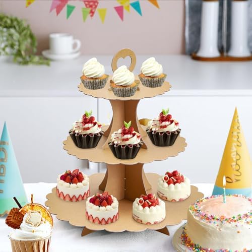 3-Tier Cupcake Stand, Cardboard Cupcake Tower, Dessert Cup Cake Stand Tower for Birthday Wedding Party, alternate view 2