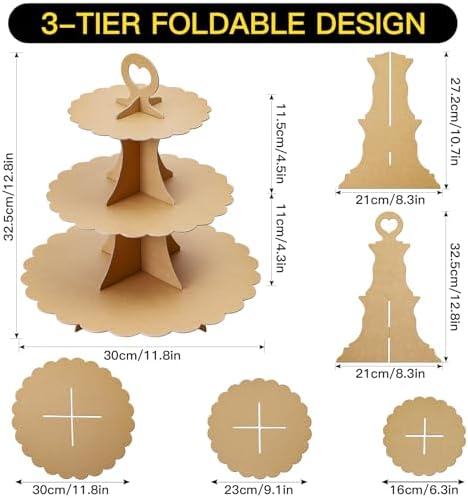 3-Tier Cupcake Stand, Cardboard Cupcake Tower, Dessert Cup Cake Stand Tower for Birthday Wedding Party, alternate view 3