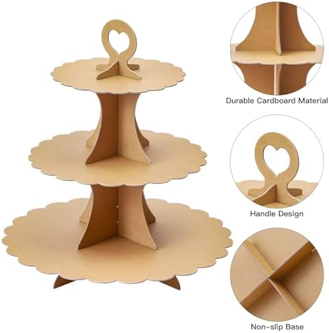 3-Tier Cupcake Stand, Cardboard Cupcake Tower, Dessert Cup Cake Stand Tower for Birthday Wedding Party, alternate view 4