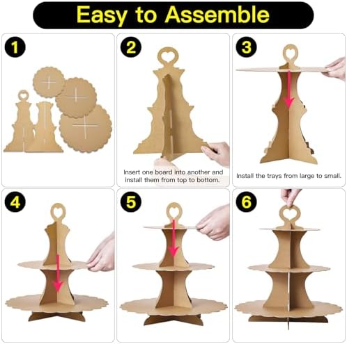 3-Tier Cupcake Stand, Cardboard Cupcake Tower, Dessert Cup Cake Stand Tower for Birthday Wedding Party, alternate view 5