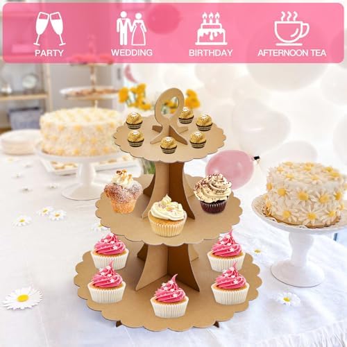 3-Tier Cupcake Stand, Cardboard Cupcake Tower, Dessert Cup Cake Stand Tower for Birthday Wedding Party, alternate view 6