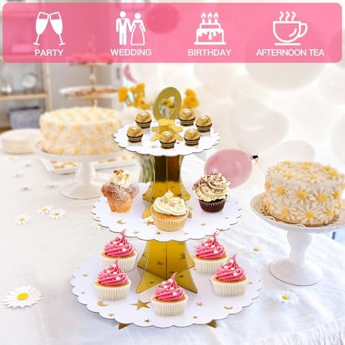 3-Tier Cupcake Stand, Cardboard Cupcake Tower, Dessert Cup Cake Stand Tower for Birthday Wedding Party, alternate view 6
