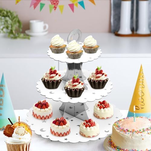 3-Tier Cupcake Stand, Cardboard Cupcake Tower, Dessert Cup Cake Stand Tower for Birthday Wedding Party, alternate view 2
