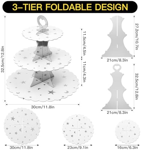 3-Tier Cupcake Stand, Cardboard Cupcake Tower, Dessert Cup Cake Stand Tower for Birthday Wedding Party, alternate view 3