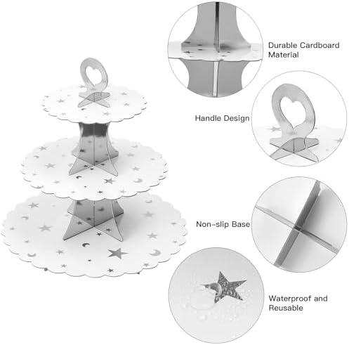 3-Tier Cupcake Stand, Cardboard Cupcake Tower, Dessert Cup Cake Stand Tower for Birthday Wedding Party, alternate view 4