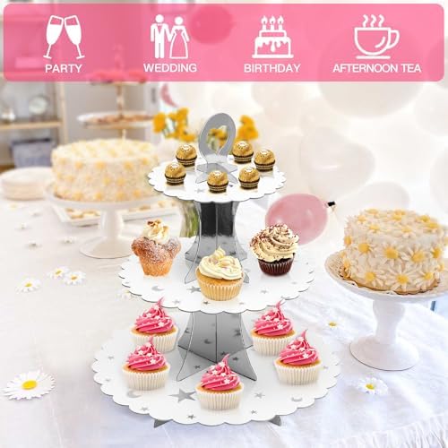 3-Tier Cupcake Stand, Cardboard Cupcake Tower, Dessert Cup Cake Stand Tower for Birthday Wedding Party, alternate view 6