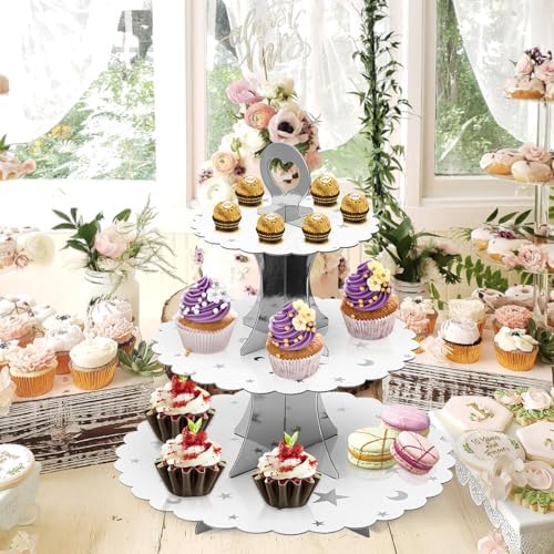 3-Tier Cupcake Stand, Cardboard Cupcake Tower, Dessert Cup Cake Stand Tower for Birthday Wedding Party, alternate view 7