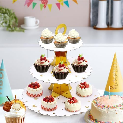 3-Tier Cupcake Stand, Cardboard Cupcake Tower, Dessert Cup Cake Stand Tower for Birthday Wedding Party, alternate view 2