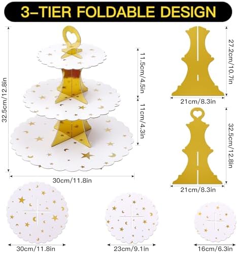3-Tier Cupcake Stand, Cardboard Cupcake Tower, Dessert Cup Cake Stand Tower for Birthday Wedding Party, alternate view 3