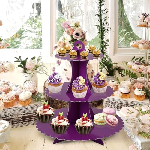 3-Tier Cupcake Stand, Cardboard Cupcake Tower, Dessert Cup Cake Stand Tower for Birthday Wedding Party, alternate view 2