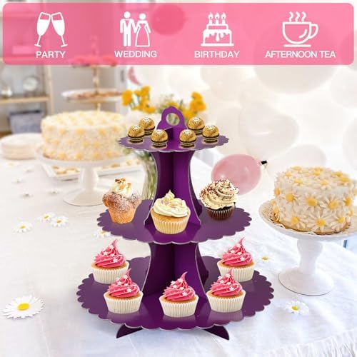3-Tier Cupcake Stand, Cardboard Cupcake Tower, Dessert Cup Cake Stand Tower for Birthday Wedding Party, alternate view 6