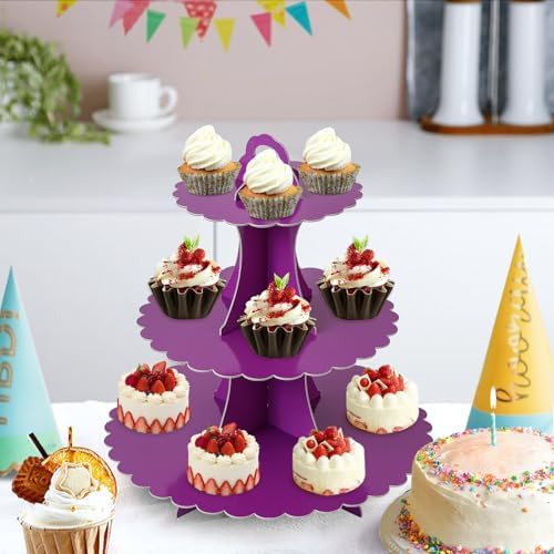 3-Tier Cupcake Stand, Cardboard Cupcake Tower, Dessert Cup Cake Stand Tower for Birthday Wedding Party, alternate view 7