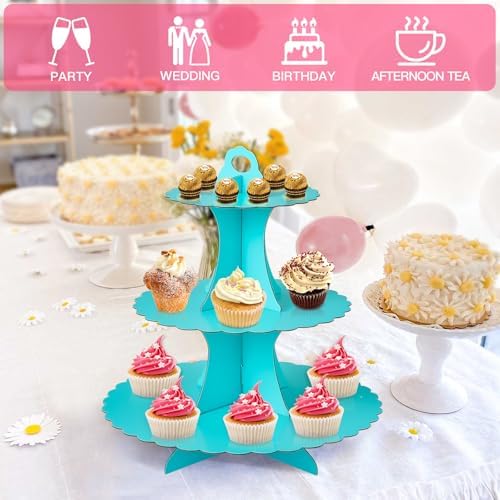 3-Tier Cupcake Stand, Cardboard Cupcake Tower, Dessert Cup Cake Stand Tower for Birthday Wedding Party, alternate view 6