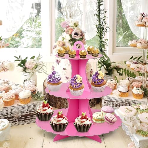 3-Tier Cupcake Stand, Cardboard Cupcake Tower, Dessert Cup Cake Stand Tower for Birthday Wedding Party, alternate view 2