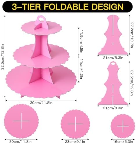 3-Tier Cupcake Stand, Cardboard Cupcake Tower, Dessert Cup Cake Stand Tower for Birthday Wedding Party, alternate view 3