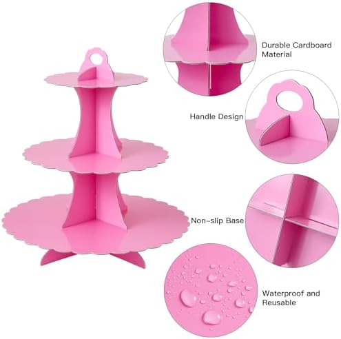 3-Tier Cupcake Stand, Cardboard Cupcake Tower, Dessert Cup Cake Stand Tower for Birthday Wedding Party, alternate view 4