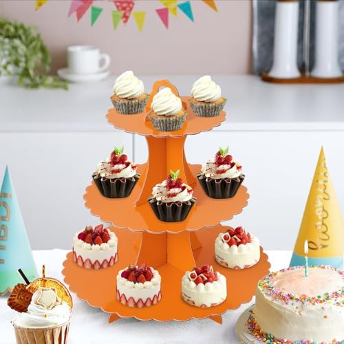 3-Tier Cupcake Stand, Cardboard Cupcake Tower, Dessert Cup Cake Stand Tower for Birthday Wedding Party, alternate view 7