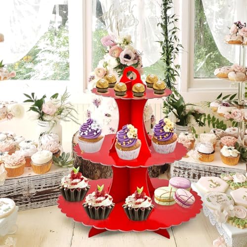 3-Tier Cupcake Stand, Cardboard Cupcake Tower, Dessert Cup Cake Stand Tower for Birthday Wedding Party, alternate view 2