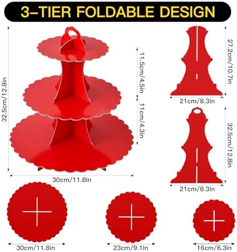 3-Tier Cupcake Stand, Cardboard Cupcake Tower, Dessert Cup Cake Stand Tower for Birthday Wedding Party, alternate view 3