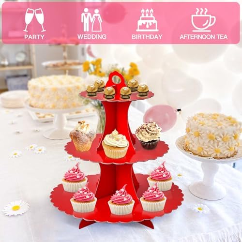 3-Tier Cupcake Stand, Cardboard Cupcake Tower, Dessert Cup Cake Stand Tower for Birthday Wedding Party, alternate view 6