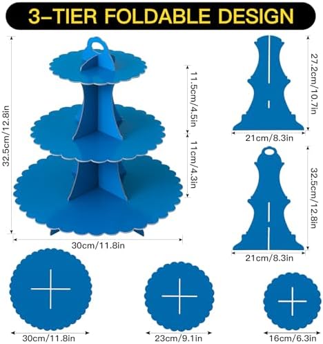 3-Tier Cupcake Stand, Cardboard Cupcake Tower, Dessert Cup Cake Stand Tower for Birthday Wedding Party, alternate view 3