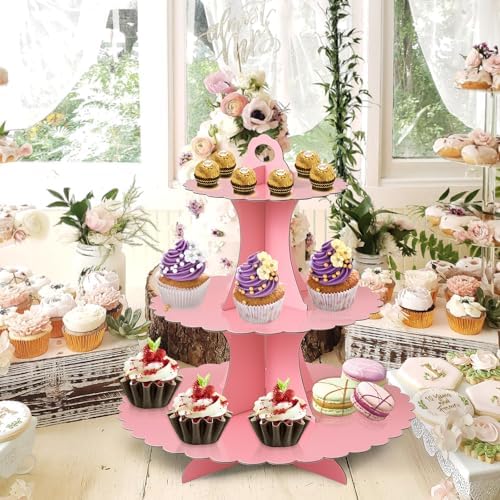 3-Tier Cupcake Stand, Cardboard Cupcake Tower, Dessert Cup Cake Stand Tower for Birthday Wedding Party, alternate view 2