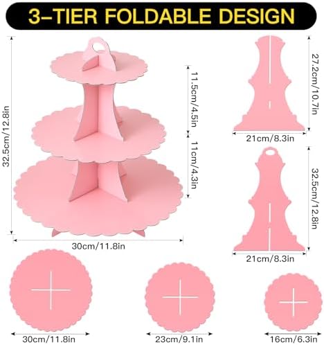 3-Tier Cupcake Stand, Cardboard Cupcake Tower, Dessert Cup Cake Stand Tower for Birthday Wedding Party, alternate view 3