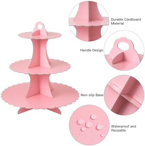 3-Tier Cupcake Stand, Cardboard Cupcake Tower, Dessert Cup Cake Stand Tower for Birthday Wedding Party, alternate view 4