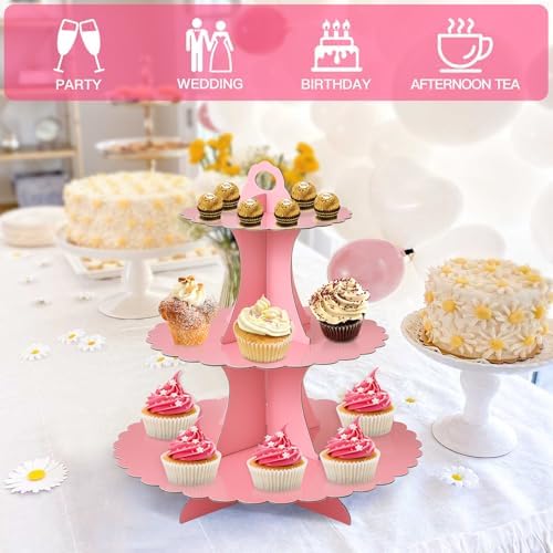 3-Tier Cupcake Stand, Cardboard Cupcake Tower, Dessert Cup Cake Stand Tower for Birthday Wedding Party, alternate view 6